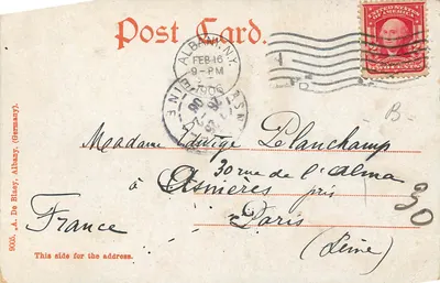 Albany High School — édifice en brique avec tourelle — éditeur A. De Blaey, Albany, N.Y. (numéro 2209) — Verso