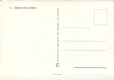Calella — widok panoramiczny i skałowa plaża — G. Costa de la Costa — Rewers