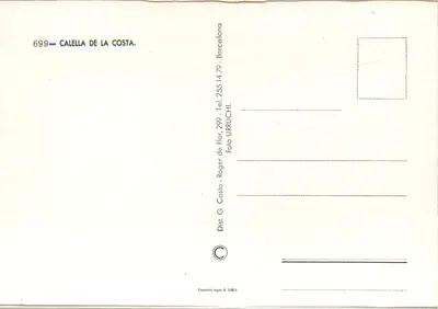 Calella de la Costa — widok plaży, farby i skał — Dist. G. Costa — Rewers
