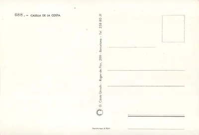 Calella de la Costa — widok panoramiczny i wybrzeże — wydawca G. Costa Urruchi, nr 688 — Rewers