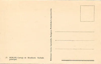 Kartuzja Miraflores — fasada główna — Wydawnictwo García Carrabell, Burgos, nr 37 — Rewers
