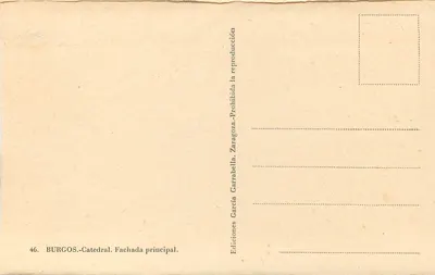 Burgos - Catedral. Fachada principal — Edições García Garrabella, n°46 — Verso