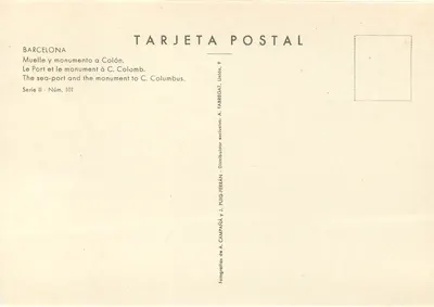 Barcelona — Port i pomnik Kolumba — A. Fabregat, seria II, nr 101 — Rewers