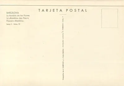 Barcelona — A Rambla das Flores — A. Fabregat, série II n°72 — Verso