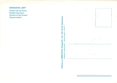 Barcellona - Rambla de las Flores — Tallerés A. ZERKOWITZ, 2097 — Verso