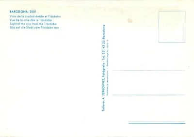 Barcelonę - 2001 — Widok miasta z Tibidabo — Taller A. ZERKOWITZ — Rewers