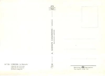 Córdova — A Mesquita — Editor A. Subirats Casanovas, n° 725 — Verso