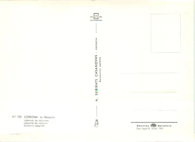 Cordoue - De Moskee — Labyrint van kolommen — A. Subirats Casanovas, N° 733 — Achterkant