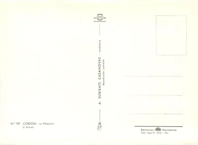 Córdova - A Mesquita — A. Subirats Casanovas, n° 727 — Verso
