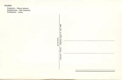 Toledo — Katedra - Nef boczna — MANIPEL Depósito Legal VI. 228-1959 — Rewers