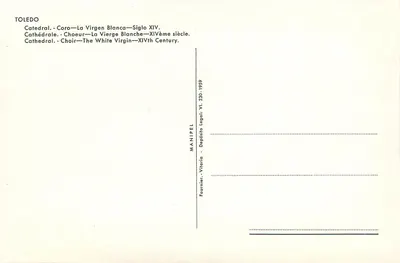 Toledo — Katedra — La Virgen Blanca — XIV wiek — wydawca MANIPEL, n° VI.230-1959 — Rewers