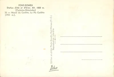 Font-Romeu — Stacja letnia i zimowa — wydawca Font-Romeu, nr 33 — Rewers
