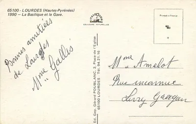 Lourdes (Hautes-Pyrénées) — A Basílica e o Gave — Ed. Gep. Gérard Poulblanc — Verso