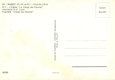 Kościół 'La Vierge des Pauvres' — Nancy 02 (M.-et-M.) — Haut-du-Lièvre — Architekt D.A. Louis — Rewers