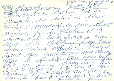 En Provence — femme à la métairie, cigale et lavande — Éditions de Provence, n° 4683 — Verso