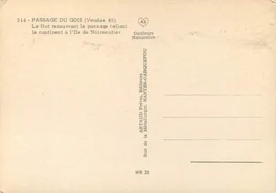 Passage du Gois — Vendée 85 — Uitgever Artaud Frères, Nantes — Achterkant
