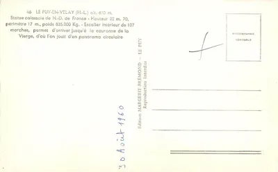 Estátua de Nossa Senhora da França — Le Puy-en-Velay — Edição Margerit-Brémond — Verso