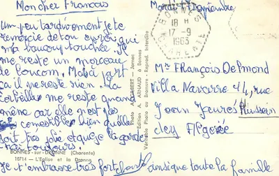 Kościół w Bonnes-sur-Dronne — Charente — Wydawnictwo A. ARNAUD z Bonnac — Rewers
