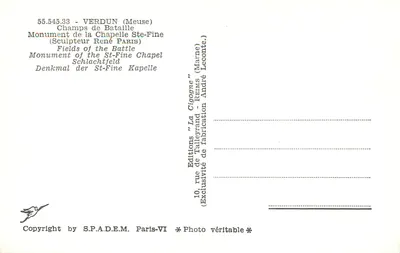 Antieke ansichtkaart Leeuw van de Chapelle-Ste-Fine — Verdun (Meuse) — Éditions La Cigogne — Achterkant