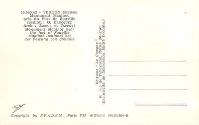 Monumento Maginot — André Maginot — Verdun (Meuse) — Edizioni La Cigogne — Verso