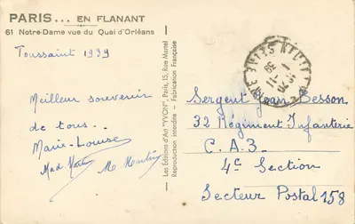Notre-Dame w Paryżu — widok z Quai d'Orléans — Wydawnictwo Sztuki 'YVON', Paryż — Rewers