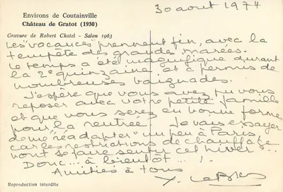 Zamek Gratot — Okolice Coutainville — Gravura Roberta Chatela - Salon 1963 — Rewers