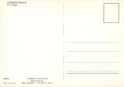 Cugnon (Bertrix) — O vilarejo — Impressora J. Barraras e Filhos — Verso