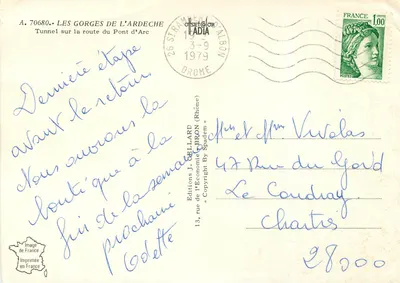 Gorges de l'Ardeche — Tunnel sur la route du Pont d'Arc — Éditions J. GELLARD — Verso