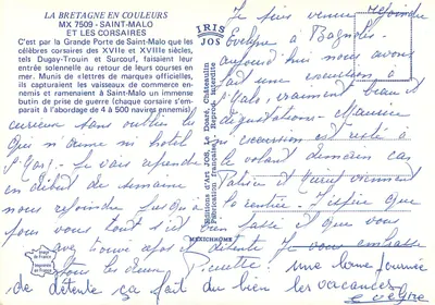 Saint-Malo e os corsários — A Bretanha em cores, edições IRIS JOS, n° MX 7509 — Verso