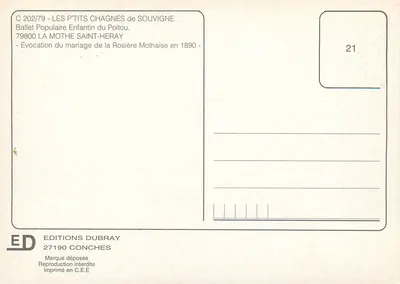 Casamento da ROSIERE — Evocação do casamento da Rosière Mothaise em 1890 — Edições Dubray — Verso