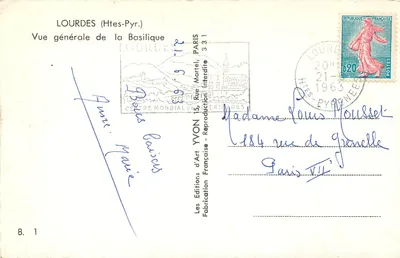 Lourdes (Wysokie Pyrenées) — Ogólny widok Bazyliki — Wydawnictwo Art Yvon, Paryż — Rewers