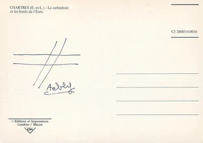 Chartres — Katedra i brzegi Eury — Wydawnictwo i Drukarnia Combier / Mâcon, seria C3 28085-0-0016 — Rewers