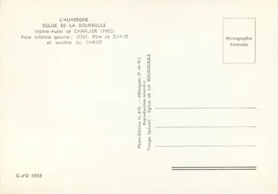 Ołtarz kościoła w La Bourboule — Mistrzowski ołtarz Charlier (1952) — G-d'O — Rewers