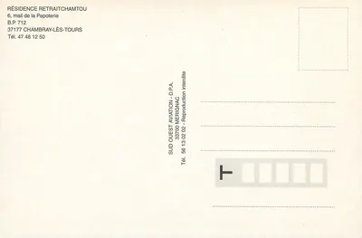 Residência RetraitChamTou — 6, mail de la Papoterie — SUD OUEST AVIATION - D.P.A. — Verso