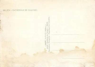 Cathédrale de Chartres — vue panoramique, intérieurs et détails architecturaux — éditeur GREFF, S.E.R.P., Paris — Verso
