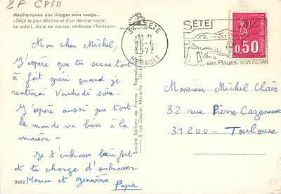 Port de Sète — vue de voiliers au crépuscule — Société des Éditions de France — Verso