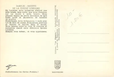 Receita da quiche lorraine — Edições 'La Cigogne' — n° 54.602.26 — Verso