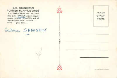 S.S. ISKENDERUN — Tureckie Linie Morskie — wydawca APA Ofset Basımevi, Izmir — Rewers