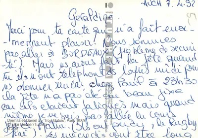 Djemila e Daniel no 'Trou Galois', Paris — 1989 — Edição Tushita B 369 — Verso