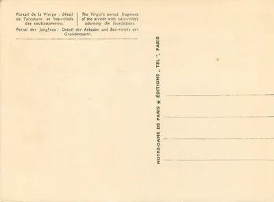 Portal Dziewicy — szczegół łuku i baszty z dekoracjami — Éditions Notre-Dame de Paris — Rewers
