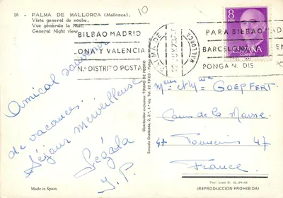 Palma de Mallorca — ogólny widok nocny — wydawca Escuela Graduada, n°16 — Rewers