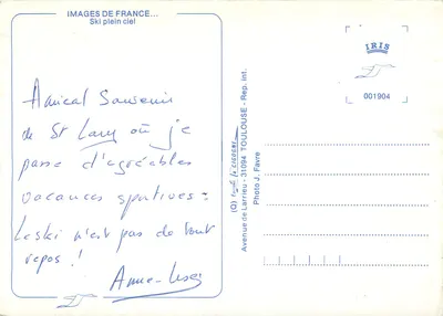 Esqui no céu — Imagens da França — editor IRIS, Toulouse — Verso