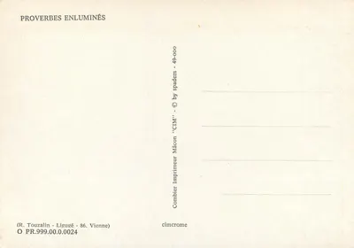Swiss Proverb — 'A faithful woman is one who is devoted to only one man at a time.' — R. Touzalin, Printer Mâcon — Back