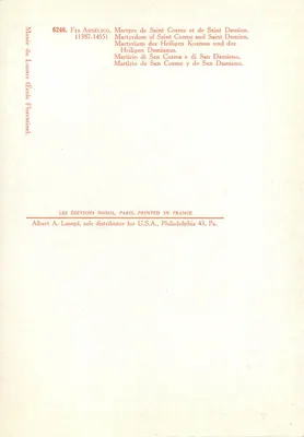 Martírio de São Cosme e São Damaso — Fra Angelico (1387-1455) — Edições Nomis, Paris — Verso