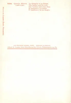 Bankier i jego żona — Quentin Metsys (1466-1530) — Wydawnictwo Nomis, Paryż — Rewers