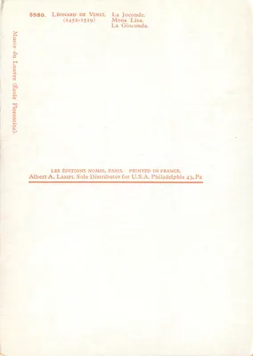A Mona Lisa — Léonard de Vinci (1452-1519) — Éditions Nomis, Paris — Verso