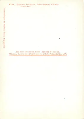 सेंट फ्रांसिस ऑफ असिसी — फ्रांसिसको जुर्बारान के चित्रण (1598-1662) — म्यूनिख के पेनाकोथेक, नोमिस एडिशन्स, पेरिस — पीछे