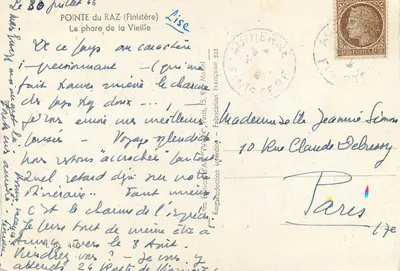 Pointe du Raz (Finistère) — O farol da Velha — Edição Yvan, n° 440 — Verso