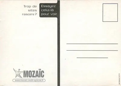 Publicidade para Mozaïc Crédit Agricole — editor Mozaïc, n° de série CARTCOM 04-67 107273 — Verso