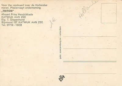 Turystyczny statek Triton IV — przejażdżka po holenderskich jeziorach — wydawca nieznany — Rewers